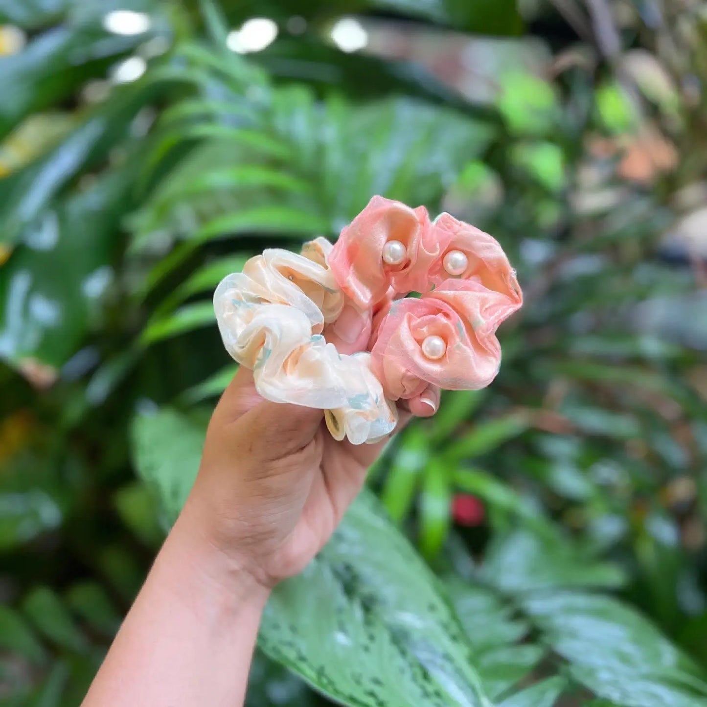 Silk & Organza Scrunchie with Pearls