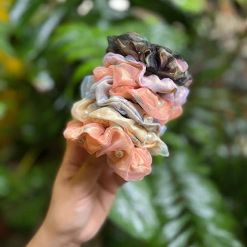 Silk & Organza Scrunchie with Pearls
